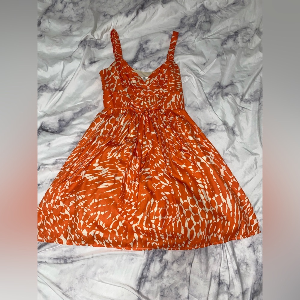 LC Lauren Conrad Orange and Ivory Sleeveless Lined Dress